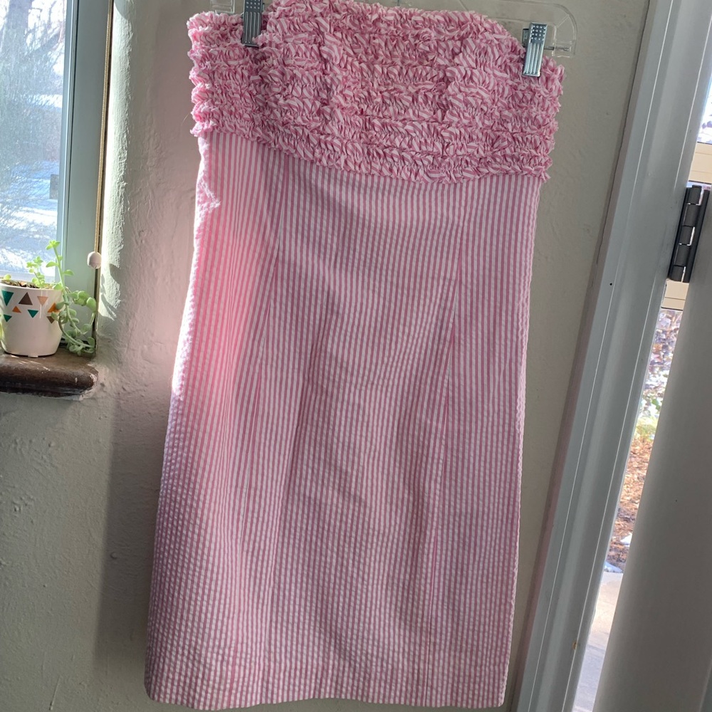 Lilly Pulitzer pink and white seersucker sleeveless dress